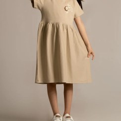 تصویر سارافون دخترانه چاپ و گل دست دوز لنا 