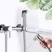 تصویر شیر توالت مدل سرد و گرم به همراه نازل و شلنگ برند هوادیائو - مشکی Toilet faucet, hot and cold model, Huadiao brand