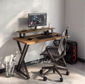 تصویر میز کامپیوتر چوب فلز مدل هوگون Hogon model wood metal computer desk