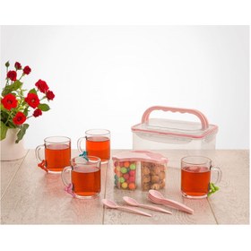 تصویر سرویس چای خوری 4 نفره لیمون - کرپ (صورتی تیره) PICNIC TEA SET 4 PERSON