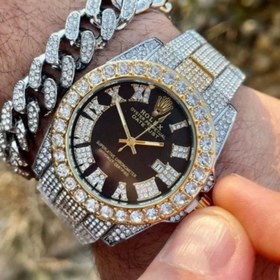 تصویر ساعت مچی مردانه رولکس ROLEX فول نگین مدل 1211 - ست-دستبند 