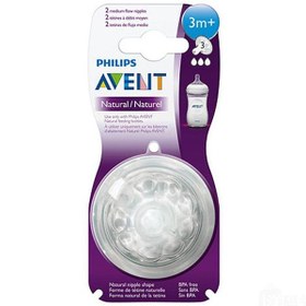 تصویر سرشیشه  فیلیپس اونت 3 سه قطره بالای 3 ماه دو عددی Philips Avent Natural Teat 3 Holes +3m