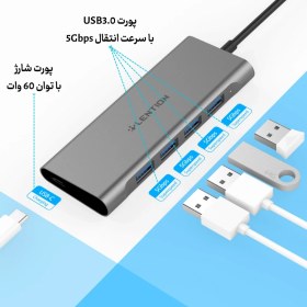 تصویر هاب پنج پورت USB-C لنشن مدل C31 Lention USB-C to USB and USB-C C31