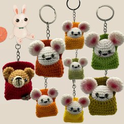 تصویر آویز موش بافتنی فانتزی طول ۶ سانت 