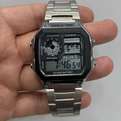 تصویر Casio word time ساعت کاسیو جهان نما قاب و بند فلزی قفل فشاری دو طرفه - نقره ای Casio