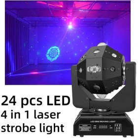 تصویر رقص نور 24 تیکه با لیزر برند کرونی | CRONY 24PCS 4in1 Moving Head Laser Lights RGBW 