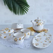 تصویر ست صبحانه خوری دو نفره سرامیکی دستساز نیلابی طرح آبان