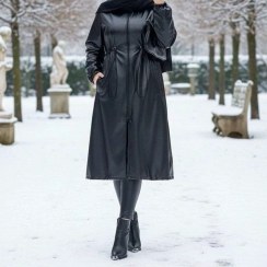 تصویر پالتو بلند چرم زنانه کد 18 