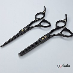 تصویر ست قیچی آرایشگری 5.5 اینچ پلاس مشکی پیچ طلایی صیام فینی 