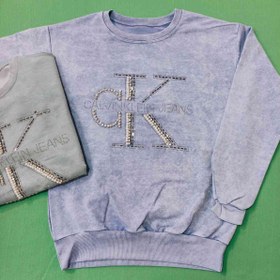 تصویر بلوز سنگشور نگین و مرواریدی طرح CK بلوز سنگشور رنگ طوسی