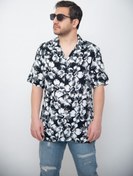 تصویر پیراهن هاوایی مردانه آستین کوتاه طرح دار گل سیاه و سفید TESSENTIALS 
