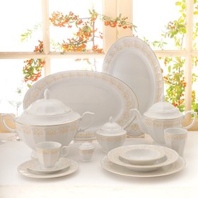 تصویر سرویس چینی زرین 12 نفره کامل هیلدا (103 پارچه) Zarin Iran Neo-Classic Hilda 103 Pieces FDC Dinnerware Set