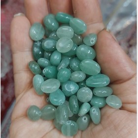 تصویر مهره تامبل سنگ آونتورین سبز 6 در 8 میل سنگ اصل طبیعی سوراخ دار 