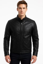 تصویر کاپشن چرمی مردانه سایز L و ۴XL مشکی 