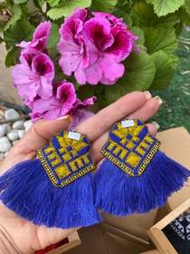 تصویر گوشواره سوزندوزی کاملا دستدوز زنانه Handmade needlework earrings