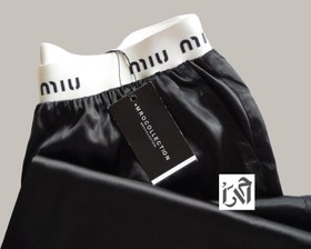تصویر شلوار زنانه ساتن مشکی کمر میو میو 