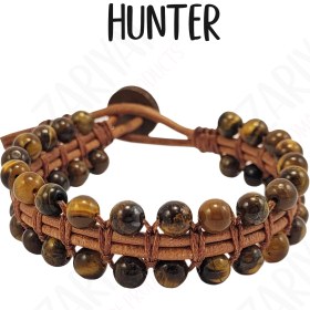 تصویر دستبند سنگ چشم ببر و چرم طبیعی ذاریات مدل شکارچی (HUNTER) 