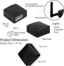 تصویر روتر glinet همراه با دوعدد آنتن مدل GL-AR300M-Ext 