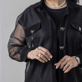 تصویر بامبرجکت توری مشکی پاپیون 