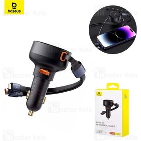 تصویر شارژر فندکی 60 وات بیسوس cctxp-cc Enjoyment Pro مدل C00057802111 همراه با کابل متصل Baseus C00057802111 Enjoyment Pro Retractable USB-C Car Charger