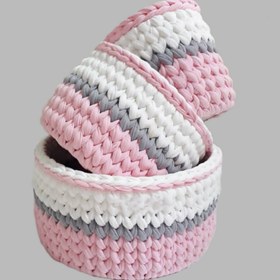 تصویر سبد قلاب بافی تریکو طرح نوزادی کد 83 مجموعه 3 عددی 