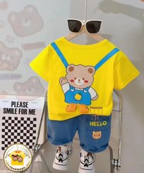 تصویر ست تیشرت شلوارک اورجینال خرسی بچگانه 121 Original children's bear shorts t-shirt set