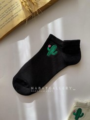 تصویر جوراب مچی زنانه گلدوزی شده نخ پنبه طرح کاکتوس برند کالزلند 