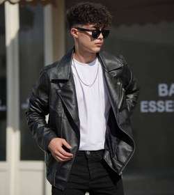 تصویر کاپشن چرم مردانه مدل زیپ کج Men's Leather Jacket with Asymmetric Zipper