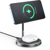 تصویر پایه شارژر بی‌سیم 2 در 1 Magsafe شارژ سریع 15 وات چویتک مدل CHOETECH T575-F ا Choetech Magasafe Fast Wireless 15w Charger Stand Holder T575 Choetech Magasafe Fast Wireless 15w Charger Stand Holder T575