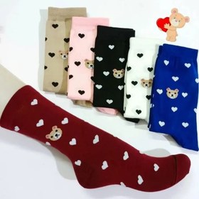 تصویر جوراب ساق بلند زنانه مدل تدی - قلبی بسته 6 عددی Women's long socks, Teddy & heart model (6 Pack)