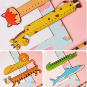 تصویر خط کش چوبی فانتزی ۶ عددی طرح حیوانات و دایناسور 