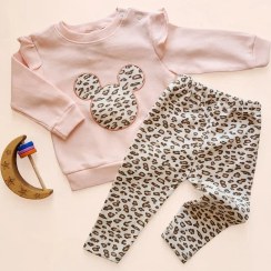 تصویر ست بلوز و شلوار دخترانه وارداتی ترک مدل میکی موس طرح پلنگی رنگ صورتی 