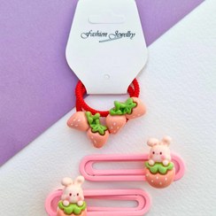 تصویر پک گیره و کش مو فانتزی دخترونه مدل خرگوش و توت فرنگی 