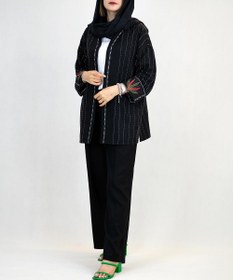 تصویر کت لینن مشکی کوکدوزی 