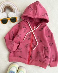 تصویر سویشرت دخترانه داخل خز با کلاه ضخیم 2 تا 5 سال با ست مادر 