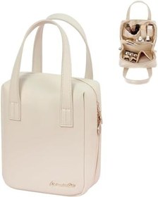 تصویر کیف آرایش مسافرتی - کیف لوازم آرایشی قابل حمل با محفظه برای زنان، کیف آرایش کوچک ضد آب PU با دسته، طراحی شیک و نفیس، ظرفیت زیاد، تمیز کردن آسان (بژ) 