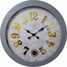 تصویر ساعت دیواری سیکو طوسی چوبی 70 سانتی طرح کاغذ دیواری Seiko clock