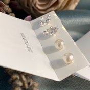 تصویر گوشواره نقره مینیمال مدل اشک کریستالی و مروارید مات 
