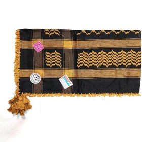 تصویر چفیه عربی رنگ مشکی با حاشیه و ریشه حنایی 