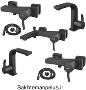 تصویر ست شیرآلات کسری مدل فیورنزو مشکی مات مجموعه ۷ عددی 