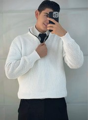 تصویر بافت نیم زیپ وارداتی ترک - سفید / 3xl 