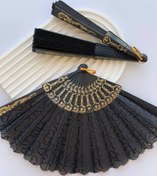 تصویر بادبزن مشکی پارچه ای - قلب 