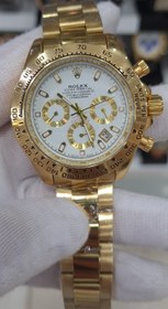 تصویر ساعت مچی مردانه سه موتور فعال کرنوگراف بند طلایی صفحه سفید برند رولکس ROLEX،تکی به قیمت عمده ROLEX