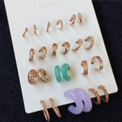 تصویر گوشواره نیم حلقه ای 12جفتی - چند رنگ 
