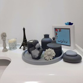 تصویر ست دکوری سنگ مصنوعی طوسی تیره و روشن ۶پارچه کد۵ 