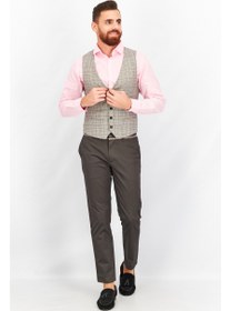 تصویر جلیقه مردانه با طرح چهارخانه، مناسب اندام معمولی، ترکیب رنگ خاکستری برند selected Men Regular Fit Checkered Waistcoat, Grey Combo