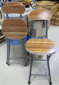 تصویر صندلی تاشو اسکلت فلزی چوبی پشت دار Metal frame wooden chair