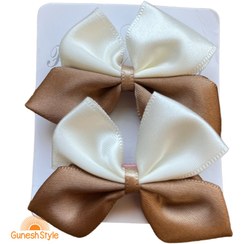 تصویر گیره مو انبری بچگانه ساتن مدل پاپیون دو رنگ بسته دو عددی 