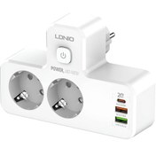 تصویر چند راهی 2 خانه برق ارت دار الدینیو SE2337 + شارژر USB و Type-C LDNIO SE2337 2 Way Electricity Adapter With 2 USB And 1 Type-C Port