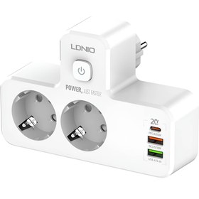 تصویر چند راهی 2 خانه برق ارت دار الدینیو SE2337 + شارژر USB و Type-C LDNIO SE2337 2 Way Electricity Adapter With 2 USB And 1 Type-C Port